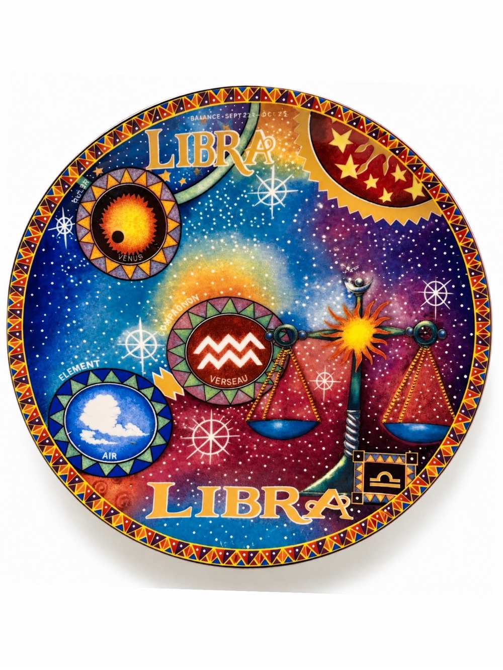 Libra Zodiac Astrology 8” Porcelain Plate Venus Air Scales Celestial Decor Artsy